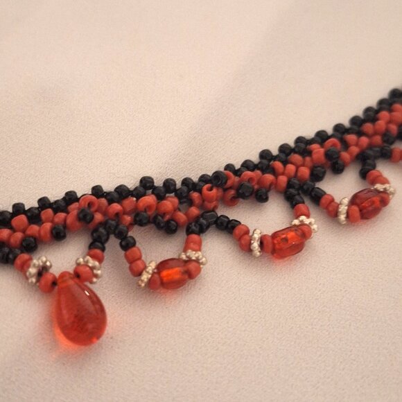 Artisan Made Vampy Extravagant Black and Read Beaded Collar Necklace - Picture 3 of 5